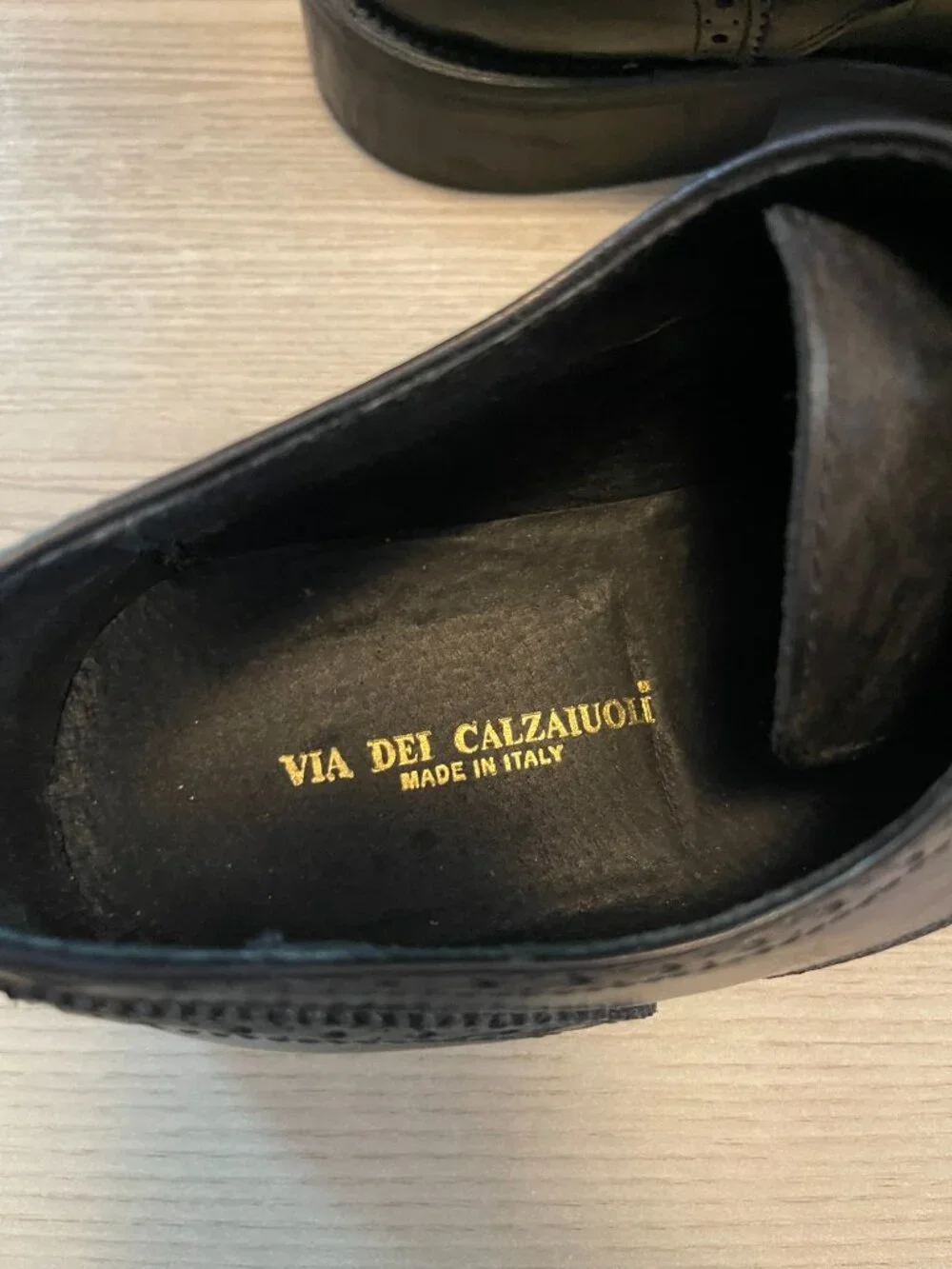 Via Dei Calzaiuoli Black Leather Wingtip Oxford Dress Shoes Made in Italy Sz 44